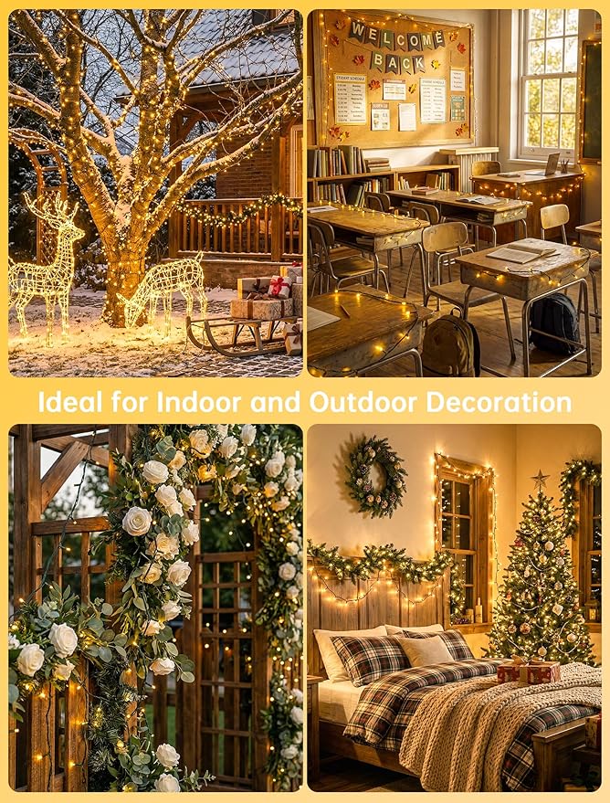 Hopolon String Lights Indoor Outdoor, 33 FT 100 LED Christmas Lights Waterproof, Connectable Green Wire Twinkle Fairy Lights Plug in for Wedding Party Patio Spring Decor (Warm White)