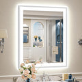 28x36 Brushed Nickel LED Bathroom Mirror with Lights, Sliver Framed Backlit and Front Lit Anti-Fog Lighted Vanity Mirrors for Bathroom Wall, Dimmable, 3 Colors, Memory, Tempered Glass, CRI＞90