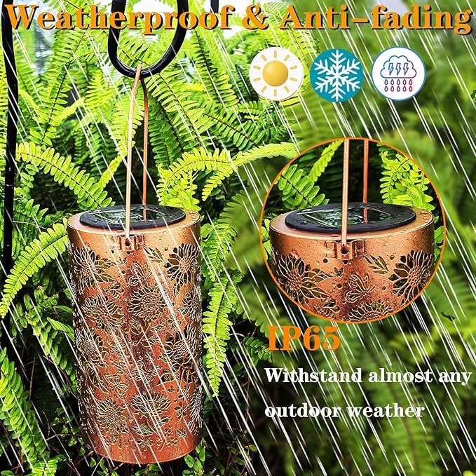 Gardening Birthday Gifts for Mom Women Grandma,Solar Lanterns Outdoor Waterproof,Garden Decor Outside Sunflower Bee and Butterfly, Hanging Yard Art Lights Solar Powered,Patio Decorations,Porch,1PC