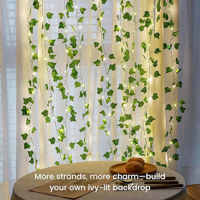 Vine Leaf with Fairy Lights, 23FT 73 LED Lighted Ivy Spring Garland Lights, Battery or USB Powered for Dorm Room, Bedroom & Creative Wall Decor, Warm White