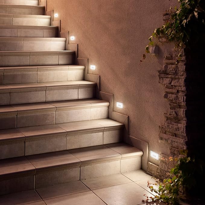 Maxxima 2 Pack Horizontal LED Step Light - Modern Indoor/Outdoor Stair Light, 3 CCT Color Selectable 3000K, 4000K, 5000K, 75 Lumens, IP65 Rated for Outdoor and Damp Locations - White