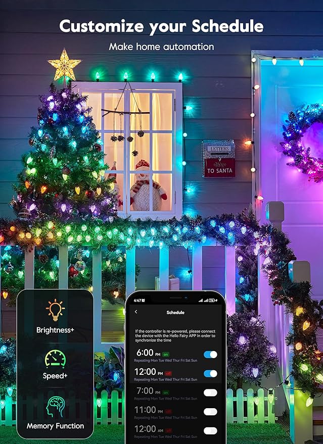 Brightown Smart C9 LED Christmas Lights, 150 LED RGB C9 String Light with Remote, App Control, Music Sync, Connectable Waterproof Outdoor Christmas Lights for House Tree Patio Holiday Xmas Decor