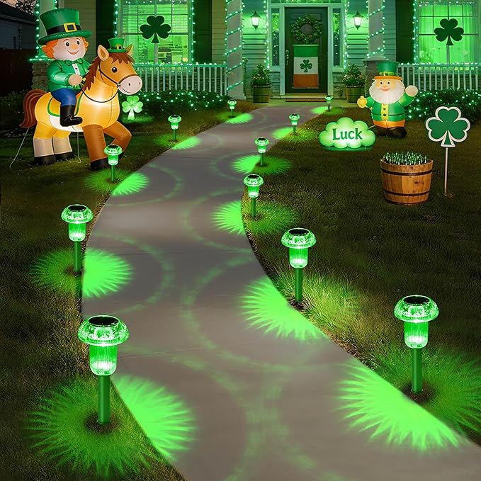 Solar Lights Outdoor Pathway Waterproof 8 Pack Green Stake LED Green Stake Acrylic Mushroom Decorative Garden Lights for Yard Landscape Patio Outside Decor