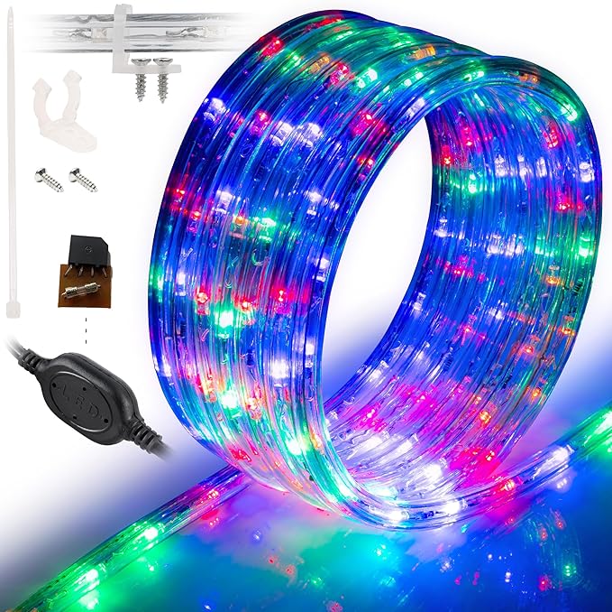 WYZworks 1116LEDs 100ft LED Outside Rope Lights, Outdoor ETL Certified Waterproof Permanent 360 Degree Light Emitting, Flexible Tube, Connectable, Christmas Palm Tree Exterior Landscape, Colorful