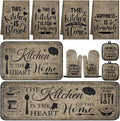 Fourluoo 10 Pcs Farmhouse Kitchen Decor and Accessories Set 4 Kitchen Towels 2 Pot Holders 2 Oven Mitts 2 Rugs for Cooking Baking Mom Housewarming Gifts(Vintage Color,Classic Style)
