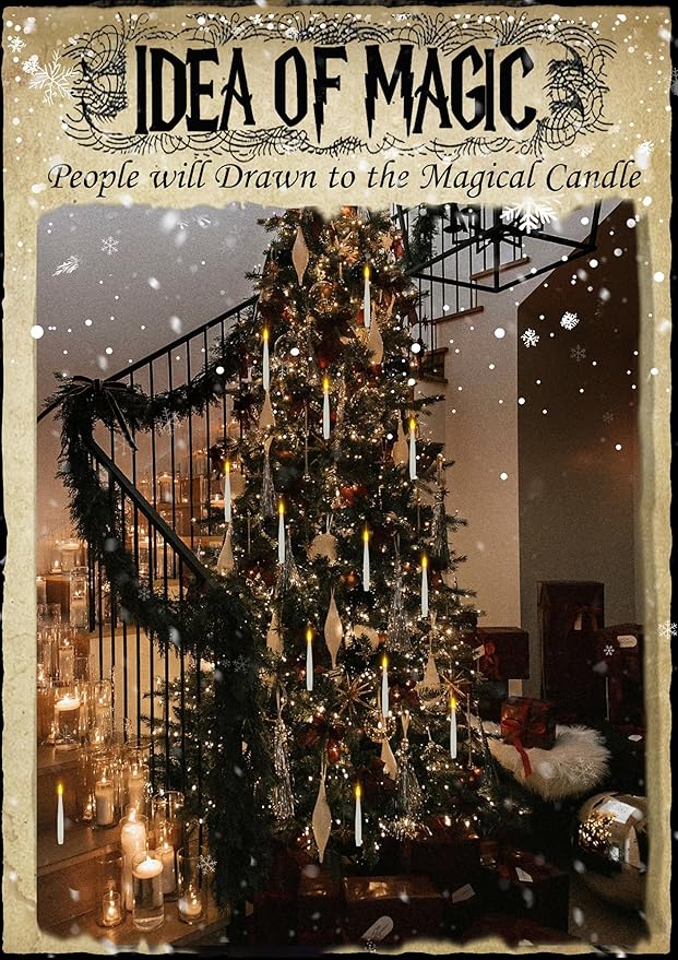 Floating Candles, 20PCs Floating Candle with Wand, Magic Hanging Candles Flickering Warm Light Flameless Floating LED Candle, Battery Operated Taper Candle Set for Birthday Theme Party, Gift for Kids