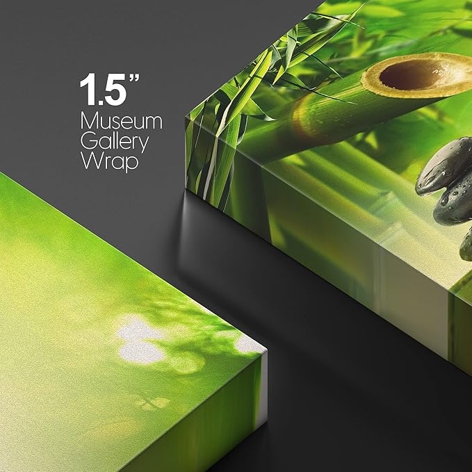 wall26 Canvas Print Wall Art Zen Green Bamboo Daisy Flower Massage Stone Spa Jungle Nature Wilderness Photography Realism Landscape Colorful Multicolor for Living Room, Bedroom, Bathroom - 24"x36"