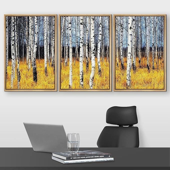 wall26 Framed Aspen Trees Fall Colors - Canvas Art Wall Art - 24"x36"x3 Natural