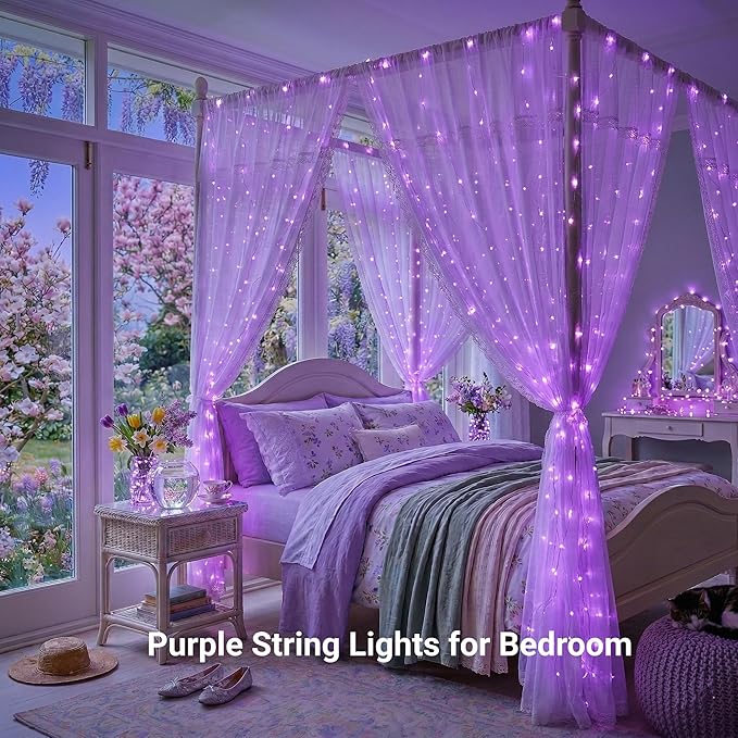 JMEXSUSS Purple Christmas Lights Indoor Outdoor Clear Wire, 66ft 200 LED Purple Lights for Christmas Tree, 8 Modes Deep-Violet String Lights Plug in for Christmas Bedroom Garden Party Xmas Decorations