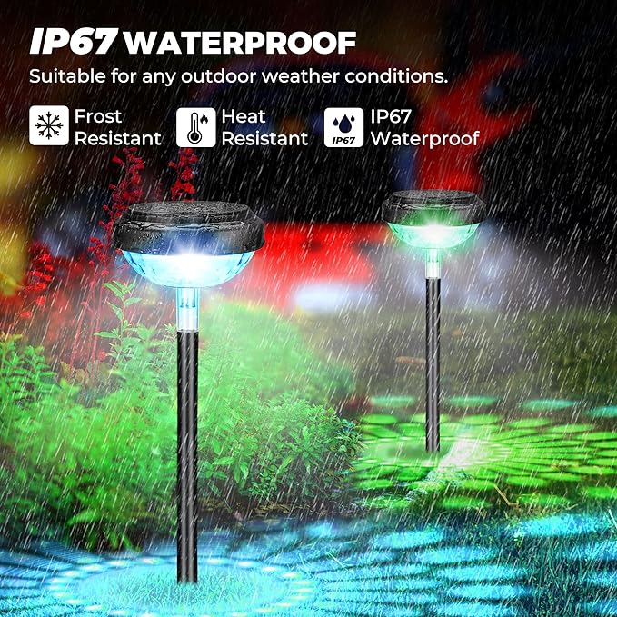 Kingsyard 6 Pack Solar Pathway Lights Outdoor Waterproof IP67, Bright Color Changing & Cool White LED Solar Lights for Outside Garden Yard Landscape Path Christmas Walkway Decor