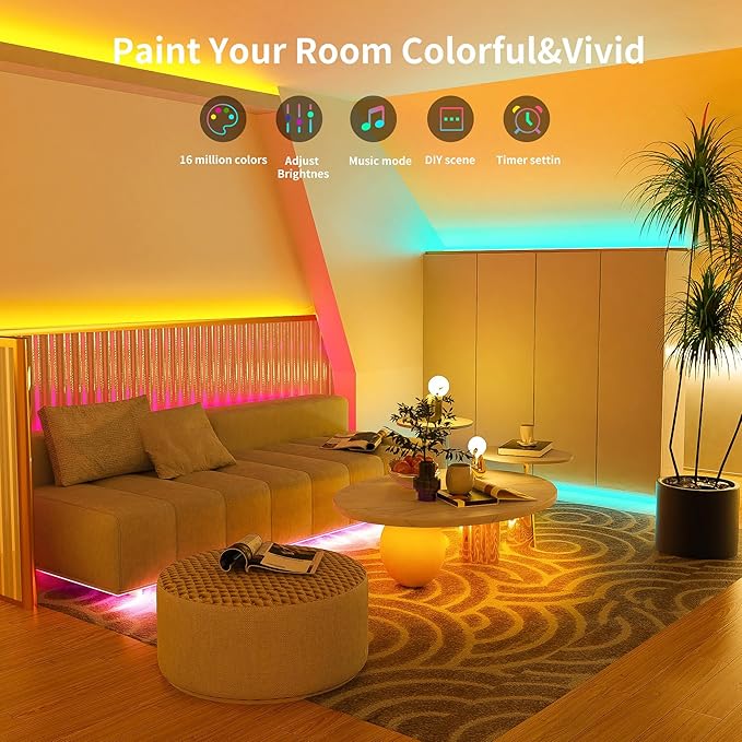 Led Lights for Bedroom 20ft 180Leds Music Sync Color Changing Led Strip Lights with 60 Key Remote and App Control RGB Led Light Strip for Home Party Room Decoration