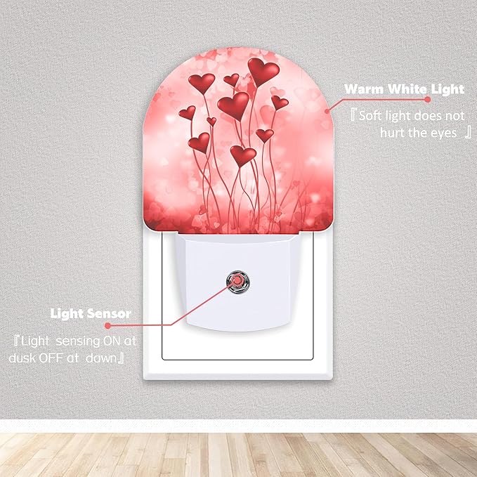 Hearts Night Lights Plug into Wall for Girls Boys Room,Night Light LED Lamp Dusk to Dawn Sensor Round Lamp for Bedroom Bathroom Hallway Home Wall Decor Nightlight