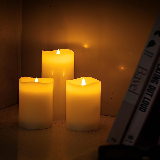 Stonebriar 3 Count White Real Wax 3x6 Flameless LED Pillar Candles with Remote and Timer
