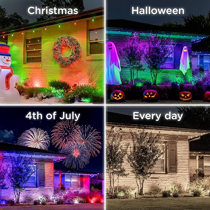 Enbrighten Vibe Eternity Garden Lights, 33ft, 8 RGBWIC LEDs, Waterproof, Uplights, Outdoor Landscape Lighting, Home Exterior Spotlight, Smart App, Compatible with Alexa, Google Home, 83789