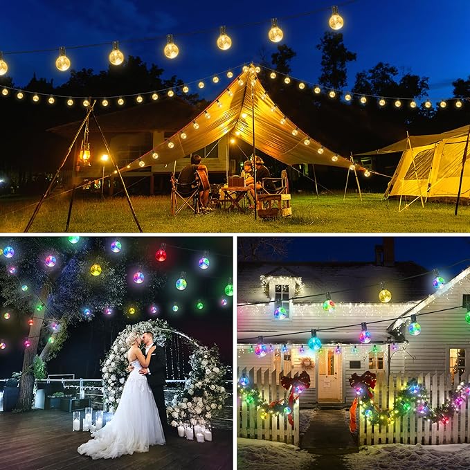 30FT LED Outdoor String Lights, G40 Globe Patio Lights with 24 Colors Color Changing and 128 Modes, Dimmable Waterproof Connectable Outdoor Light for Outside Backyard Porch Balcony Party Decoration