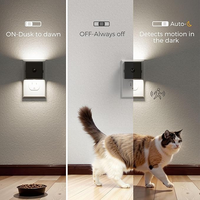 L LOHAS LED Motion Sensor Night Light, [4-Pack] Motion Activated Night Light, Motion Sensor and Dusk to Dawn Sensor, Brightness Adjustable, 5000K Daylight White Nightlight for Bathroom Hallway Kitchen