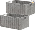 Vagusicc Wicker Storage Basket, Set of 2 Hand-Woven Paper Rope Wicker Basket, Small Storage Baskets for Organizing Toilet Paper, Foldable Large Cube Storage Organizer Bins for Shelves (Grey)
