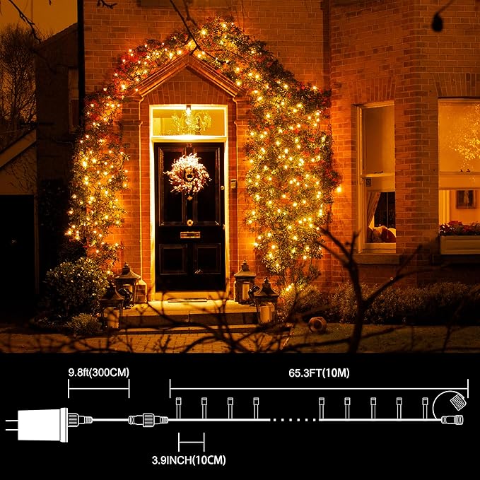 LAMPHOME 33ft Golden Christmas Decorative Mini Lights, 100 LED Transparent Wire Fairy Starry String Lights Plug in, 16 Lighting Modes, for Indoor Outdoor Xmas Tree Wedding Party Decoration (Yellow)