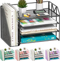 Metal Desk Organizers and Accessories with File Holder – Aesthetic Black Desk Accessories for Women Office Setup – Decorative Desk Set with Magazine Rack – Office Decor for Teen Girls