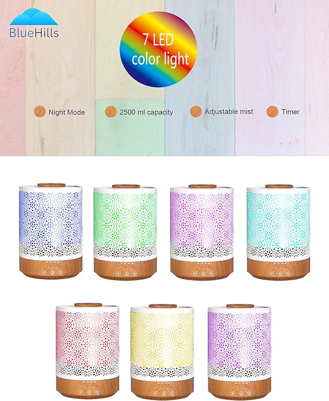 BlueHills Premium Set of Three Large 2500 ML, 2000 ML, and 3000 ML XL Essential Oil Diffusers Humidifier Combo for Large Room Home with Décor LED Lights Great Gift – Wood Grain and Dark Wood Grain