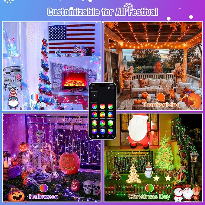 JMEXSUSS 800 LED RGB String Light Outdoor Indoor with Remote, Color Changing Christmas Lights Clear Wire Smart Lights Plug in for Bedroom Tree Room Party Birthday Xmas Decorations