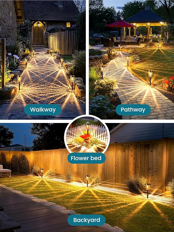 Solar Lights Outdoor Waterproof,6 Pack Bronze Pathway Lights with 10-40 LM Dimmable Glass and Metal, Solar Powered Garden Fall Decor for Yard,Patio,Pathway,Driveway(Warm White)