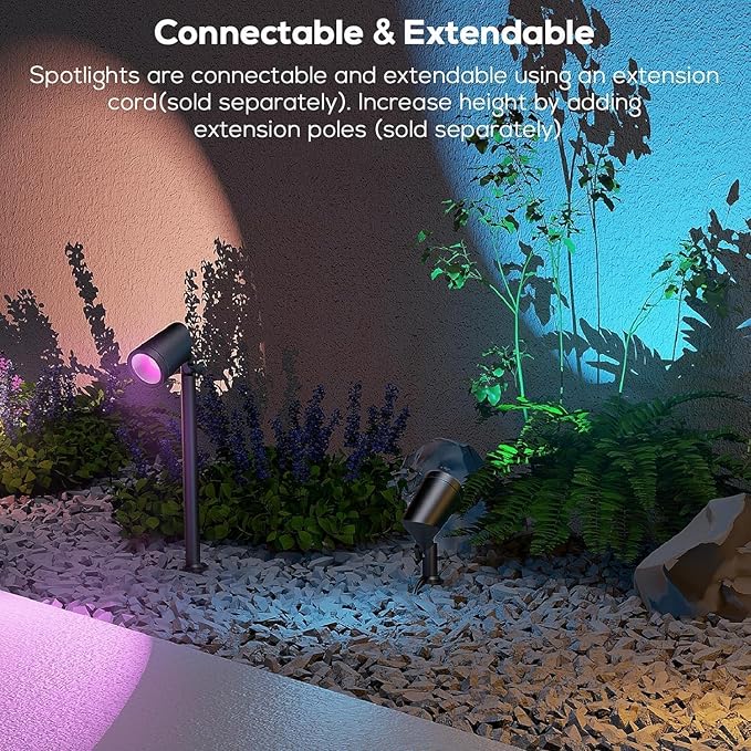 ZYAN APP Control Die-Cast Aluminum RGB Landscape Spotlights with Remote Control, Color Changing Music Sync Timer Alexa Compatible, Outdoor IP65 Waterproof for Patio Garden Yard Pathway, 4 Pack