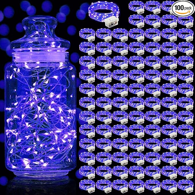 Aogist 100 Pack Fairy Lights 3 Modes 7ft 20 LED Waterproof,Battery Operated Silver Wire Firefly Starry Moon Mini String Lights for Mason Jars Christmas DIY Crafts Wedding Party Bedroom,Blue