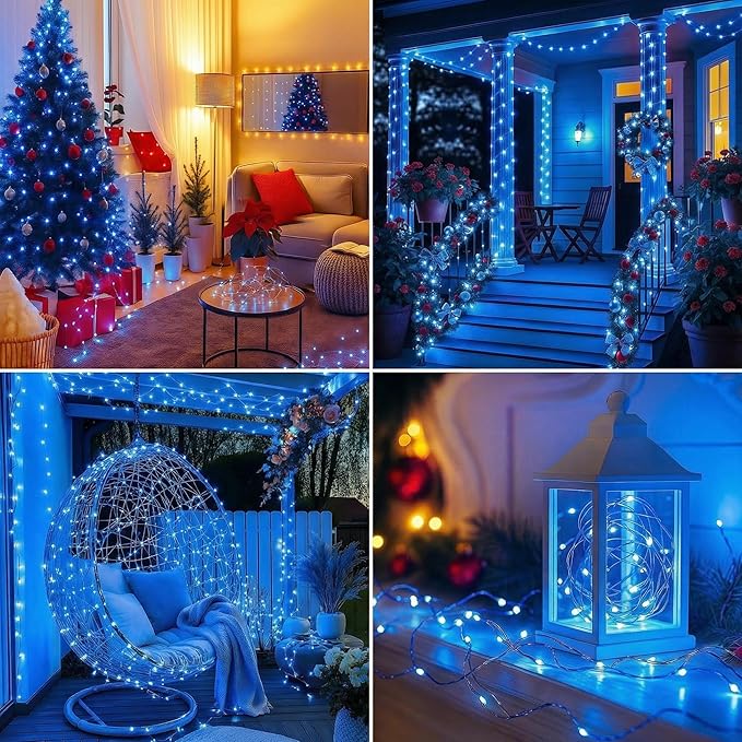 btfarm Fairy Lights Plug in with Remote, 33FT 100 LED Outdoor Twinkle Lights Waterproof with Timer, 8 Modes Indoor String Lights for Bedroom Patio Garden Wedding Christmas Decoration, Blue