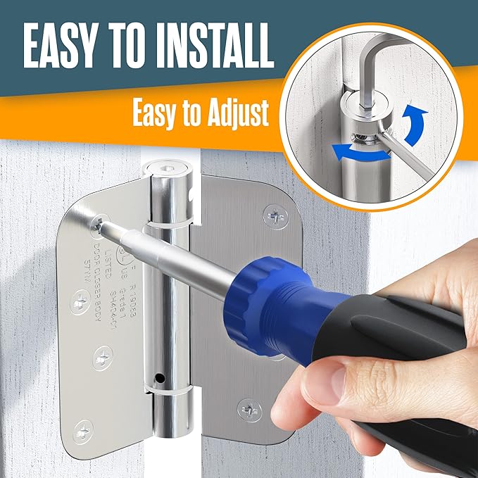 Houseables Self Closing Door Hinges, Spring Hinge Door Closer, Spring Loaded, Auto Close, 4 Inch, Automatic Closer, Auto Shut For Interior, Garage, Exterior, Adjustable Tension, 5/8 Radius, Nickel 2PK