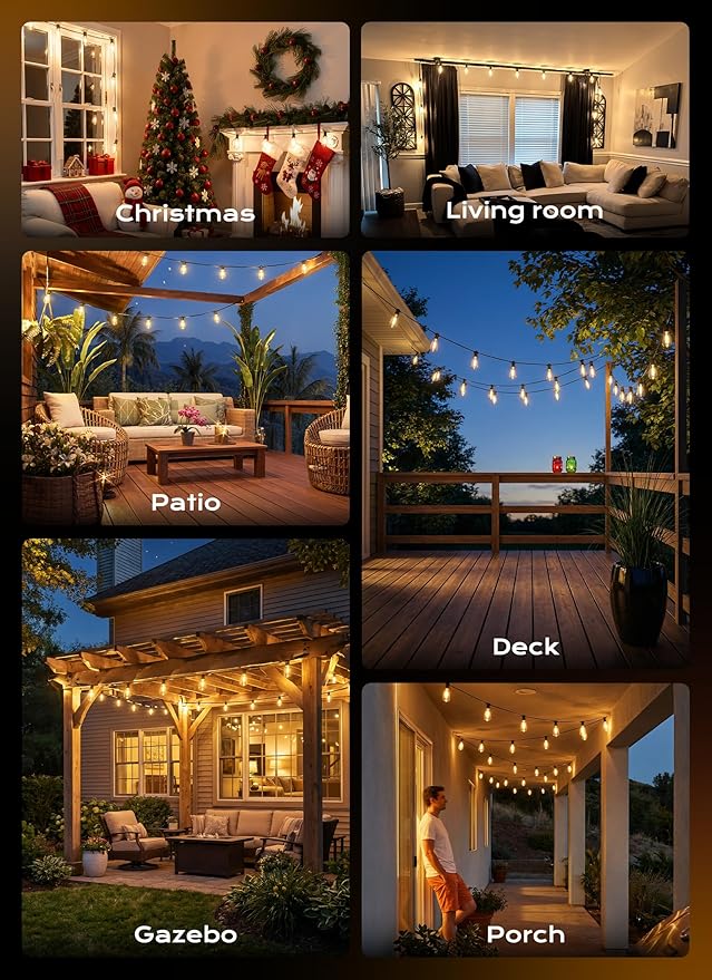 Minetom 152FT Outdoor String Lights with Remote, 48+2 Shatterproof ST38 LED Bulbs, Waterproof Patio Lights with 3 Modes, Dimmable & Connectable 2700K Hanging Lights for Backyard Porch Deck Balcony