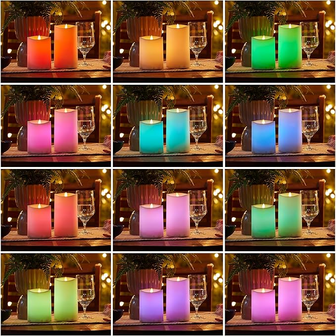 Luminara Outdoor Flameless LED Coloring Changing Candle Melted Edge 3.75" x 5.3" Real Moving Flame Battery Operated Timer Plastic Weather-Resistant