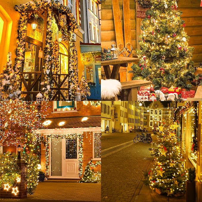 ALENEY Solar String Lights Outdoor, 33 Feet 100 LEDs 8 Modes Solar Fairy Lights for Outside, Waterproof Outdoor Light for Patio Yard Christmas Tree Halloween Wedding Party Decorations, Warm White