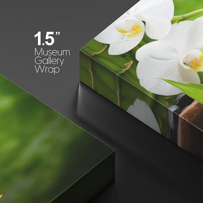 wall26 Canvas Print Wall Art Basalt Stones & Orchids on Wood Panel Nature Floral Photography Realism Rustic Colorful Multicolor Ultra for Living Room, Bedroom, Office - 12"x18"