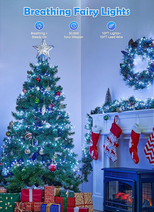 Twinkling Fairy Lights Plug in, 10FT 200LED Twinkle Lights - Firecracker String Lights, Christmas Tree Lights Waterproof for Bedroom, Garden, Patio, DIY Wreath, Indoor Outdoor Christmas Decorations