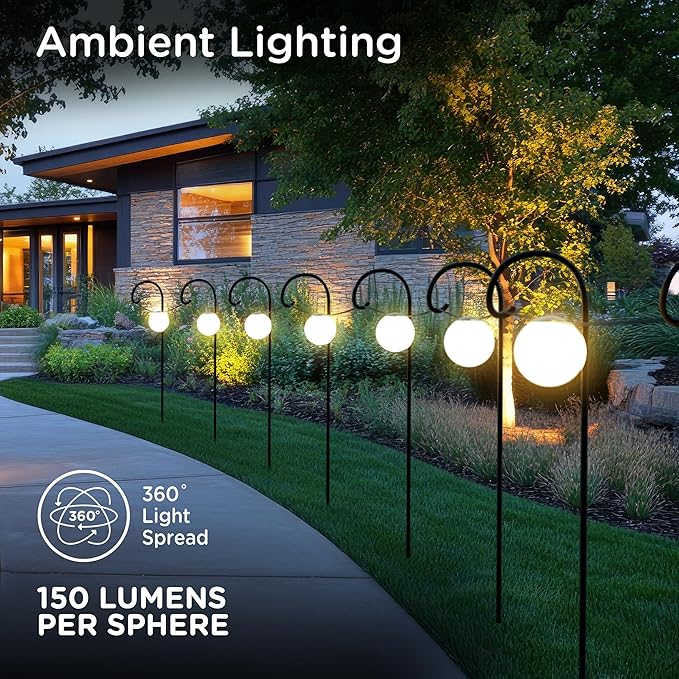 Enbrighten Vibe Sphere Outdoor String Lights, 57ft, 12 RGBWIC Bulbs, 6in Extra Large Spheres, Waterproof, Patio, Backyard, Gameday, Holiday, Smart App, Compatible with Alexa, Google Home, 85976