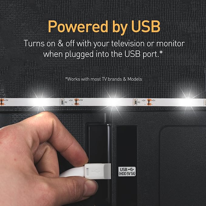 Power Practical LED Lights for TV Backlight - Luminoodle, USB Powered TV LED Light Strip w/ Bias Ambient Lighting for Home Theater - True White - Size (24"-29” TV)