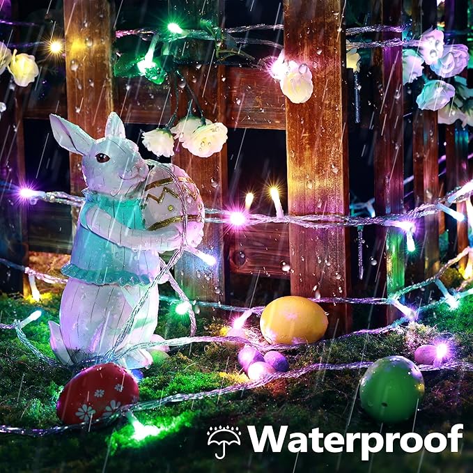 Joomer Easter String Lights 33FT 100 LED String Lights with 8 Modes Timer Connectable Waterproof Plug in Indoor Outdoor, Pastel Fairy light for Easter Decorations