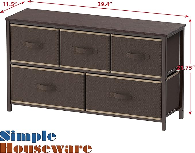 Simple Houseware Wide Dresser for Bedroom with 5 Storage Organizer Drawers, Brown