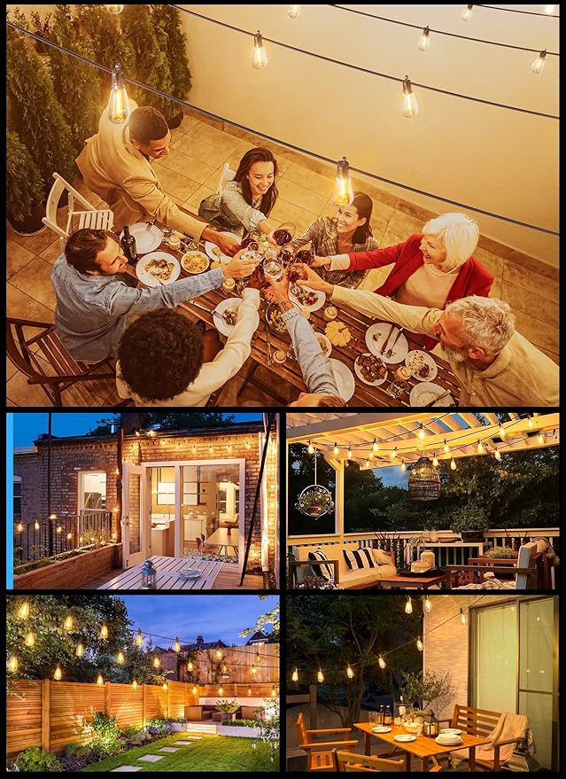 Brightown 75FT Solar String Lights Outdoor Waterproof with Remote, 35+1 LED Shatterproof Bulbs, Dimmable & Timable, 3 Light Modes - Commercial Grade Patio Lights for Garden Backyard Party Decor
