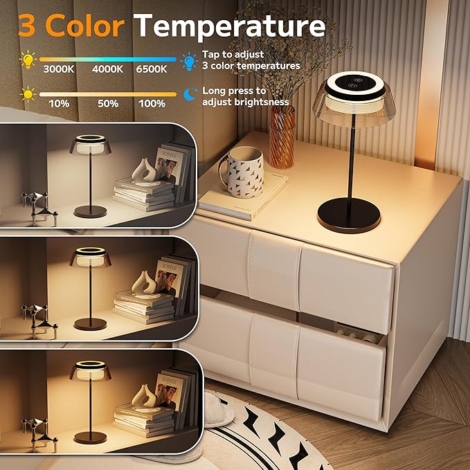 Table Lamp Set of 2 Rechargeable Cordless Desk Lamp 5500mAh Battery Operated Waterproof Portable USBC LED Nightstand Lamp 3 Color Dimmable Touch Night Light for Bedroom Restaurant Party Outdoor
