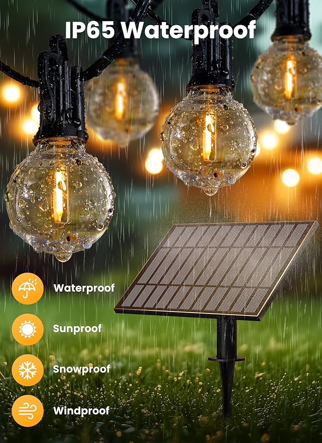 Brightown 208FT Solar String Lights Outdoor with Remote and 102 LED Shatterproof Bulbs, Dimmable & Timable, 3 Light Modes, Solar Patio String Lights Outdoor for Cafe, Garden, Deck, Outside Wedding