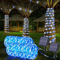 Solar Rope Lights, 2 Packs Total 66ft 200LED Solar String Lights, 8 Modes Waterproof Solar Powered Outdoor Light, Flexible Clear Tube Light for Garden Yard Patio Deck Porch Tree Xmas Decor-White&Blue