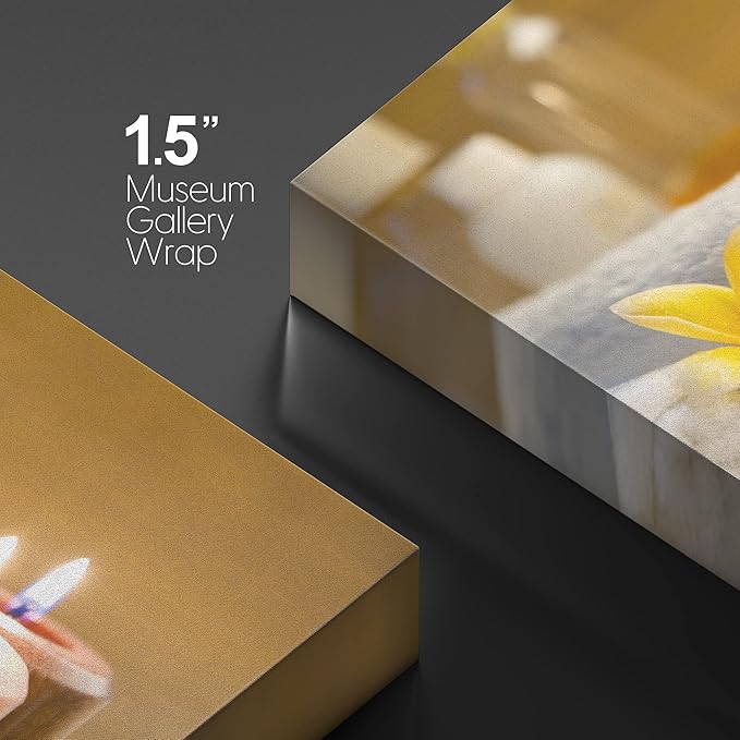 wall26 Canvas Print Wall Art Lit Spa Candle Trio with Stones & Yellow Blossoms Nature Wilderness Photography Realism Chic Scenic Relax/Calm Multicolor for Living Room, Bedroom, Office - 32"x48"