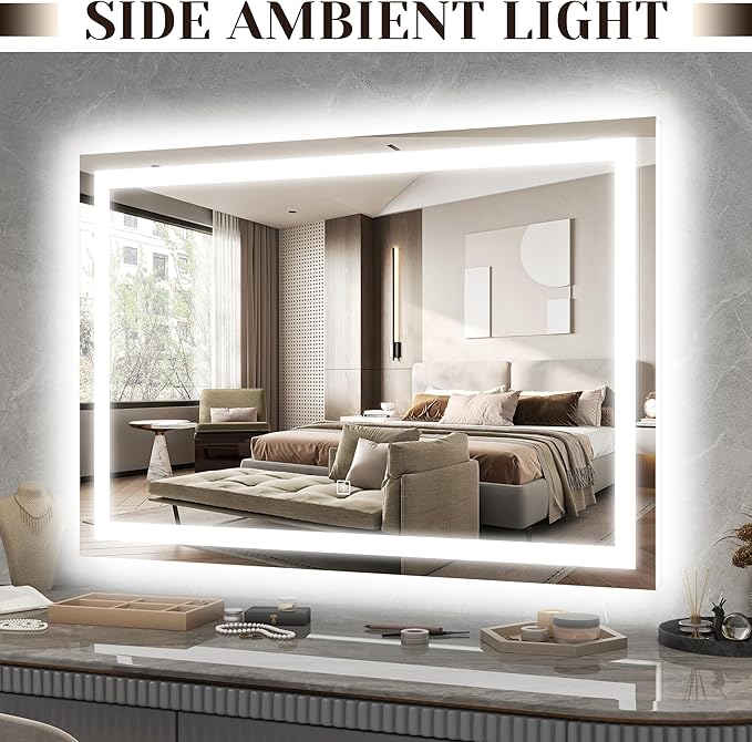 ROLOVE 31" x 22" Large Lighted Vanity Mirror with Lights, Dimmable 3 Modes, LED Makeup Mirror for Bathroom ＆ Dressing Room, Tabletop or Wall-Mounted, 10X Magnification, White