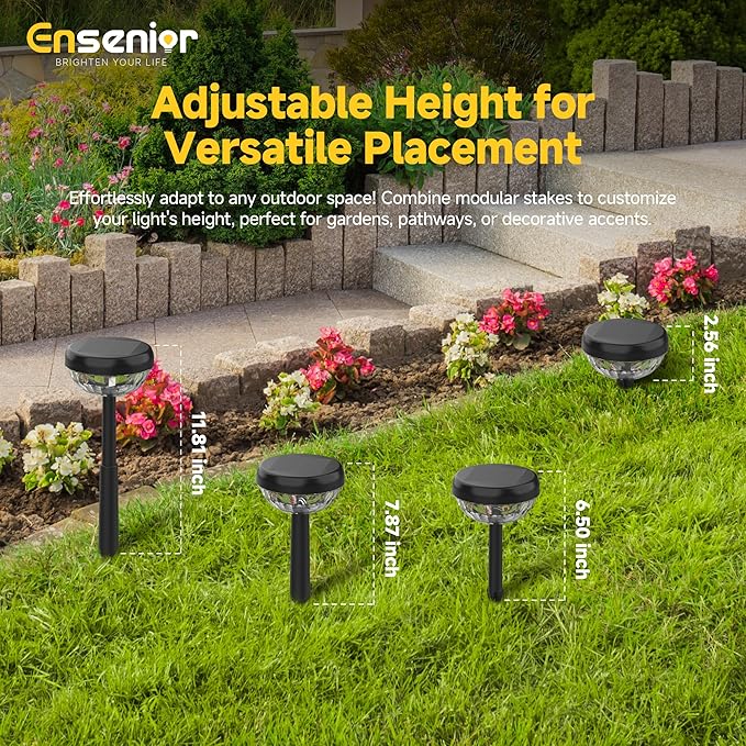 Ensenior 8-Pack Solar Lights Outdoor, Auto ON/Off 6500K LED Solar Garden Lights for Pathway, Yard, Patio, Walkway, Flower Bed, Halloween Christmas Landscape Lighting, IP65 Waterproof, Flag Lights