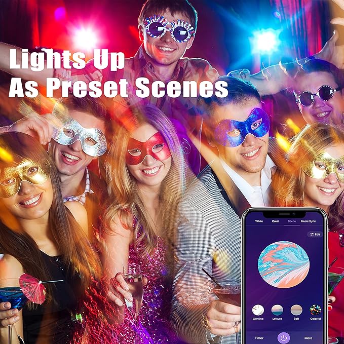 Homevenus HVS Smart Light Bulbs, 9W Equivalent 60W A19 E26 RGBW Color Changing LED Light Bulbs, Music Sync App 2.4GHz WiFi Dimmable Tunable White Work with Alexa Google Assistant, 2 Pack