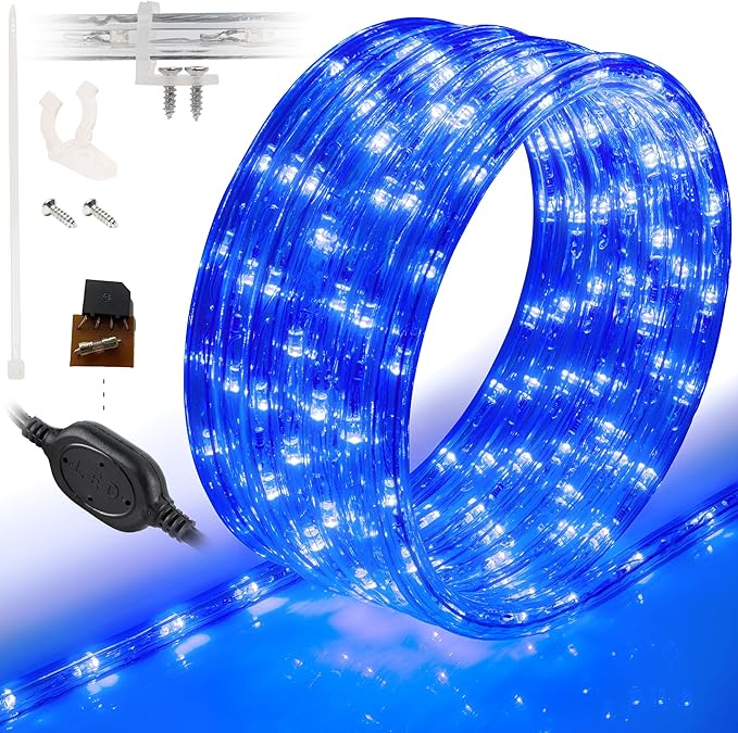 WYZworks 576LEDs 50ft LED Outside Rope Lights, Outdoor ETL Certified Waterproof Permanent 360 Degree Light Emitting, Flexible Tube, Connectable, Christmas Palm Tree Exterior Landscape, Blue
