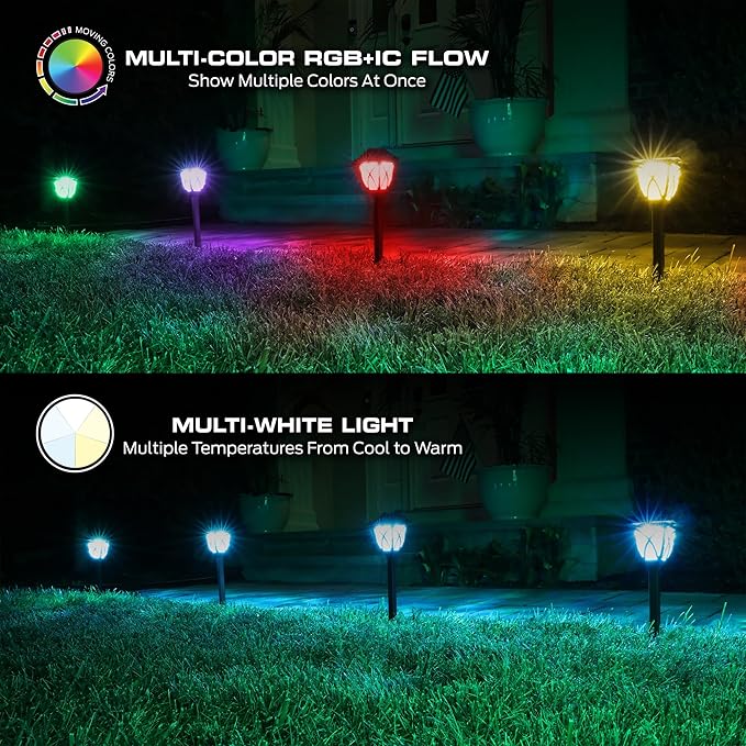 Monster Smart RGB+IC+WW Pathway Lights with 4 Dimmable LED Lights - Sound Reactive Garden Light, Weatherproof IP44 Outdoor Lighting - Compatible with Alexa, Google Assistant, Siri, Monster App