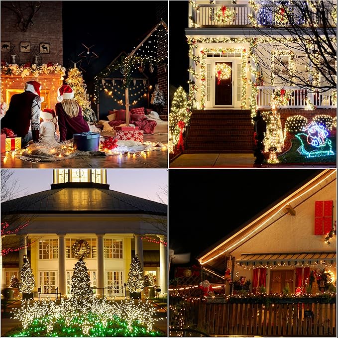 LAMPHOME 66ft Christmas Decorative Mini Lights,200 LED Transparent Wire Fairy Starry String Lights Plug in, 16 Lighting Modes, for Indoor Outdoor Xmas Tree Wedding Party Decoration (Warm White)